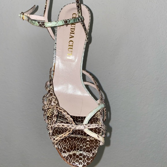 Claudia Ciuti Snakeskin Strappy Stiletto Heels - Picture 2 of 11